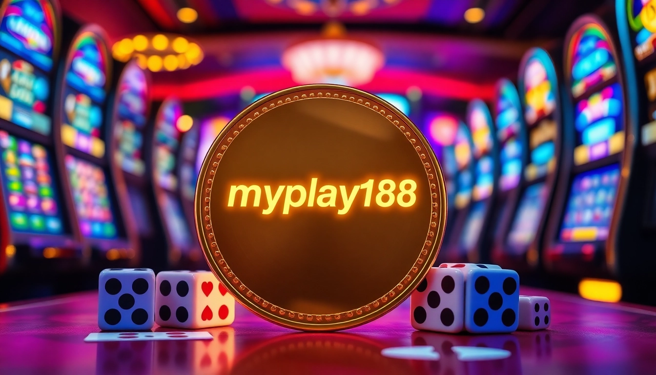 Discover how myplay168 transforms your gaming experience with vibrant casino elements surrounding a glowing coin.