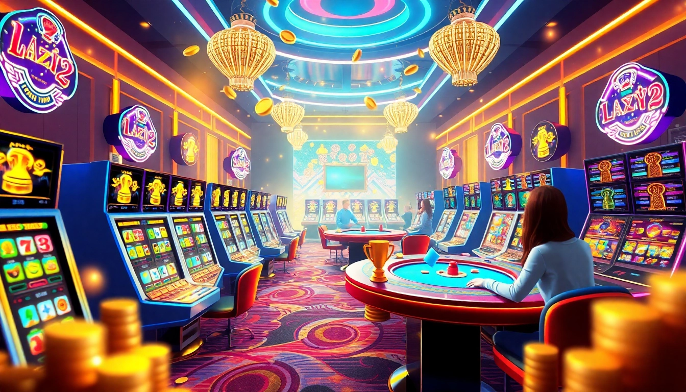 Experience the excitement of lazywin888 with colorful gaming elements and a vibrant casino atmosphere.