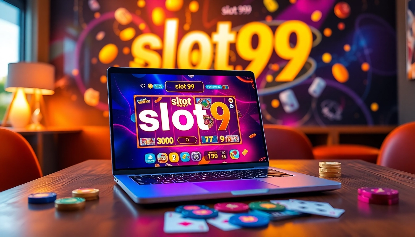 Spin to win with slot99's exciting gaming interface filled with vibrant graphics and tokens.