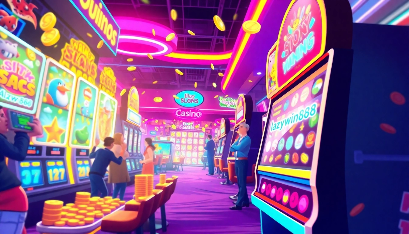 Experience the excitement of lazywin888 with vibrant digital gaming elements in a contemporary casino environment.