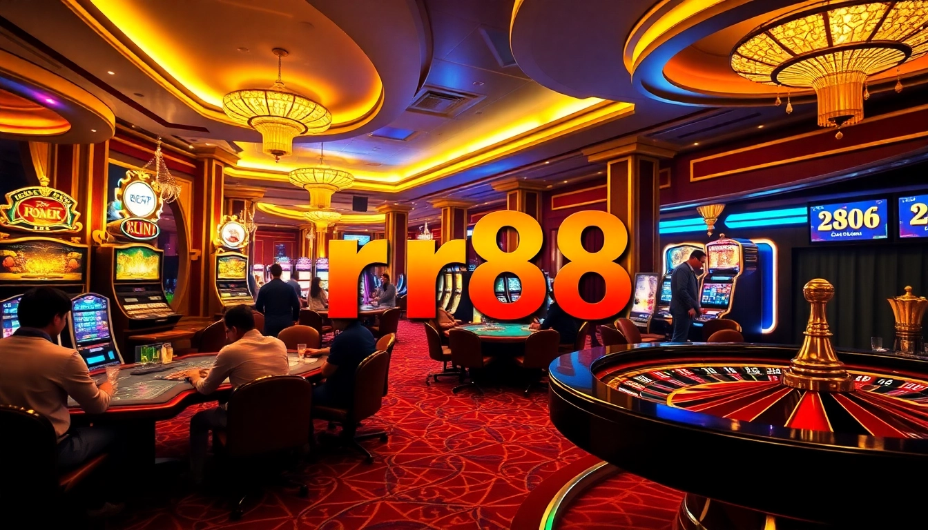 The rr88 link offers players access to an exciting casino experience, with vibrant slot machines and active poker tables.