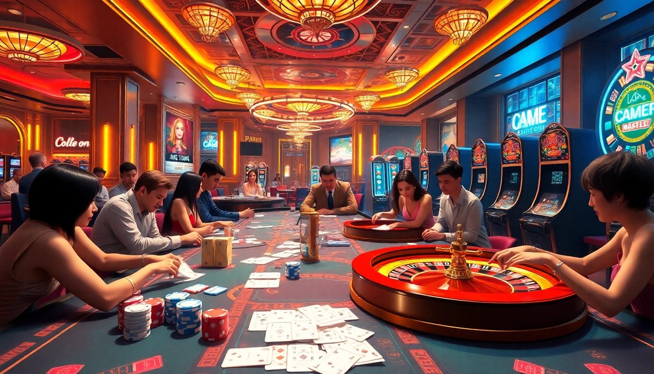 Thrilling action in a casino featuring game bài đổi thưởng with players enjoying vibrant table games.