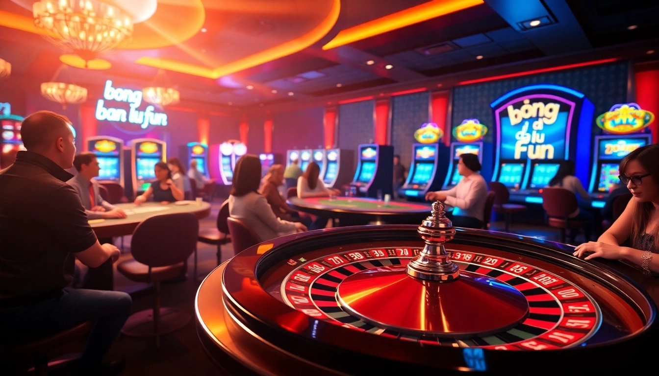 Experience the thrill of "bong da lu fun" at iconic casino tables with players engaged in high-stakes betting.