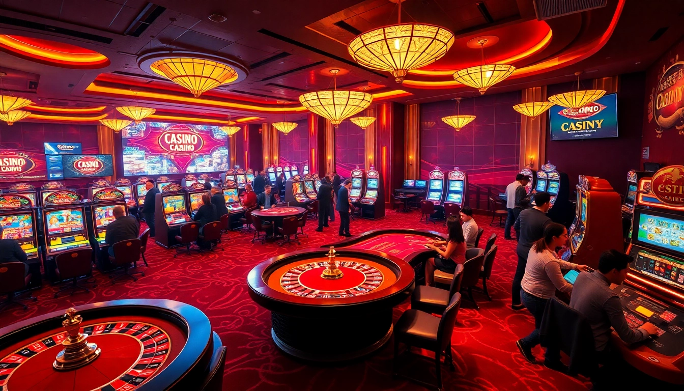 Experience NHÀ CÁI U888's thrilling casino scene featuring vibrant slot machines and roulette tables.