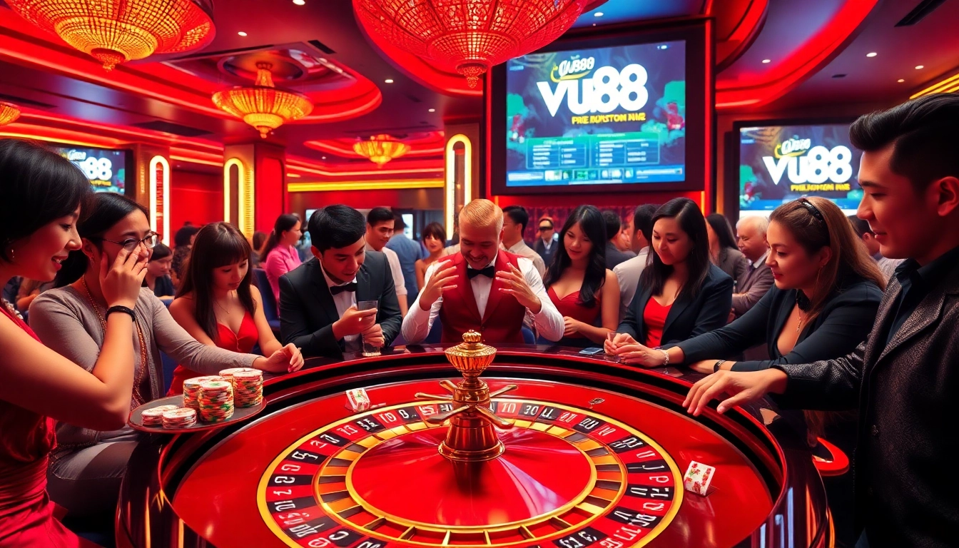 VU88 showcases an exciting roulette game environment with vibrant players and luxury details.