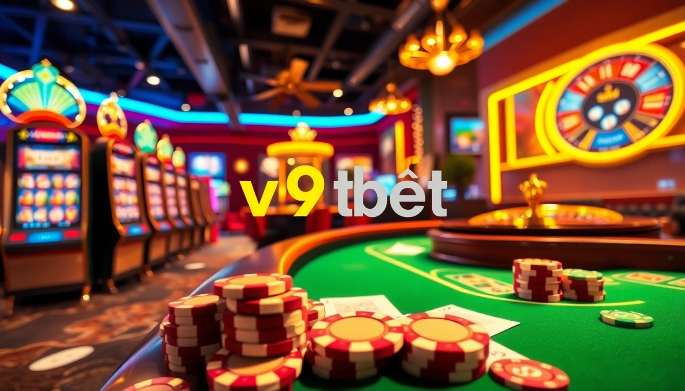 Exciting action as players rút tiền V9bet, cashing out winnings at poker tables and slot machines.