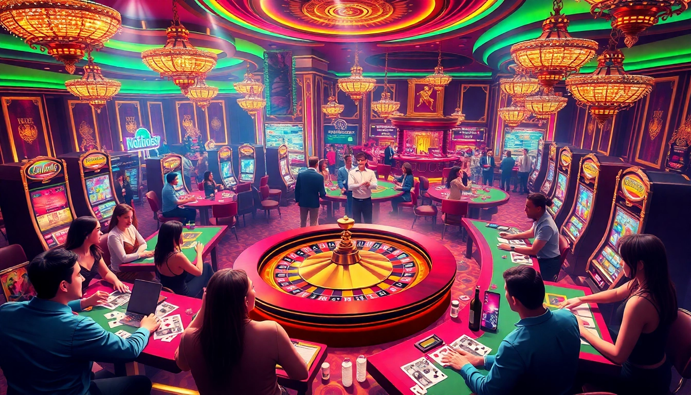 Experience a thrilling moment at a casino with no filter AI chat, where players engage at lively roulette tables and slot machines.