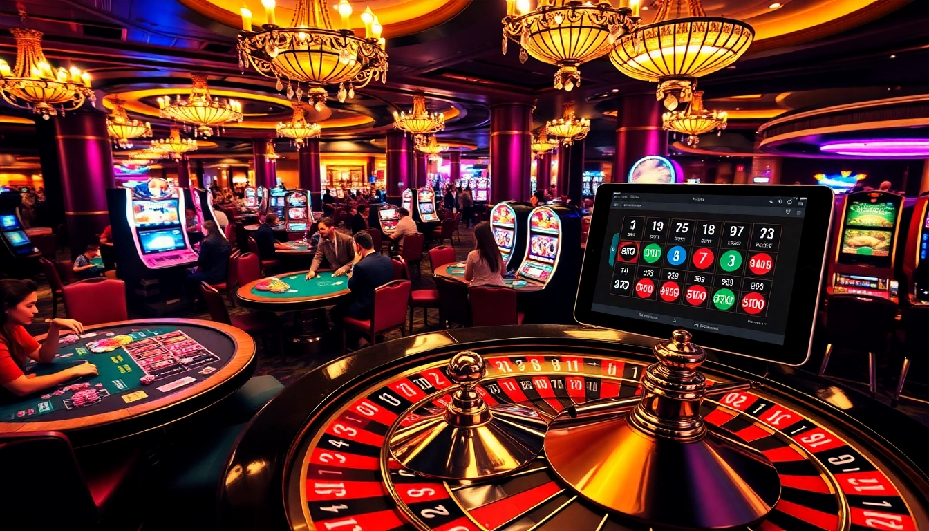 Exciting casino scene at https://shbets.net/ with players enjoying poker games and vibrant slot machines.
