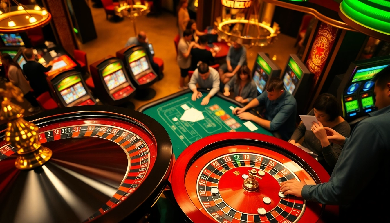 Experience kèo nhà cái excitement with players at poker and roulette tables in this dynamic casino scene.