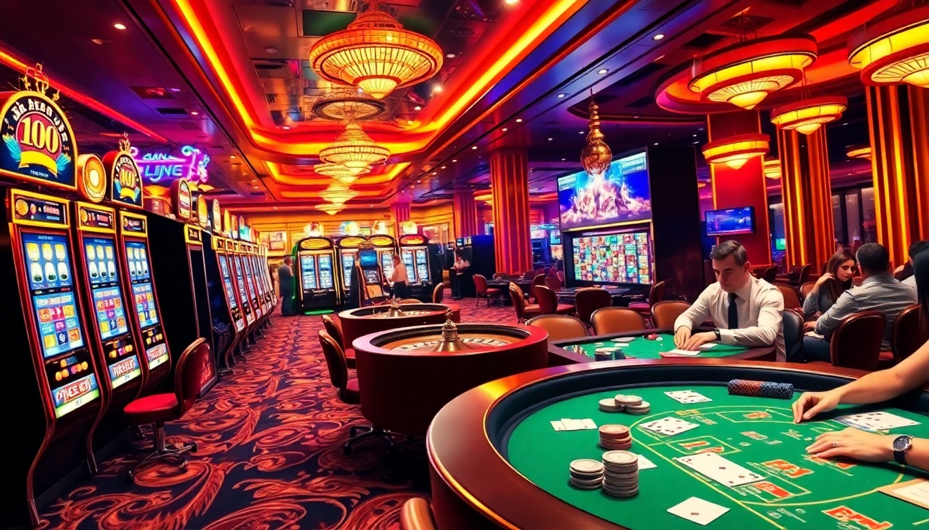 Engaging casino environment at https://dagathomo.design/ featuring vibrant slot machines, roulette tables, and poker chips.