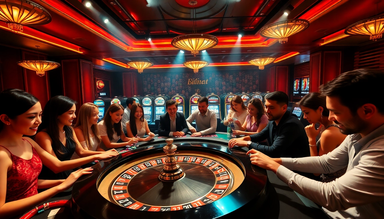 Experience the thrill of a casino with bet88vn.locker, showcasing vibrant roulette games and eager players engaging in betting action.