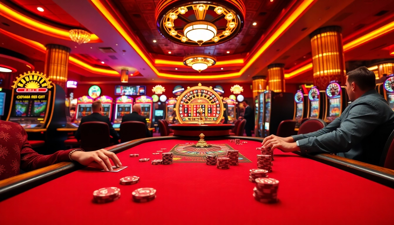 Supertkb88 brings thrilling online poker action with chips and cards highlighted in a luxurious casino setting.